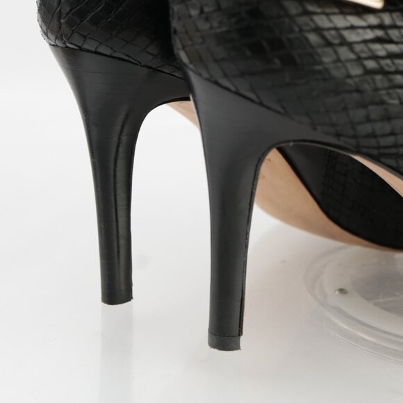 Ann Taylor Womens Boots Size 9 Black Leather Snake High Heel Elegant Booties - Picture 4 of 11